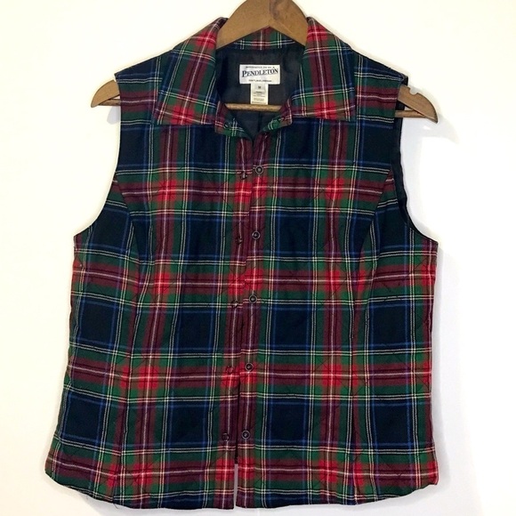 Pendleton Womens Casual Wool Red Green Plaid Fall Holiday Warm  Christmas Vest M - Picture 1 of 7